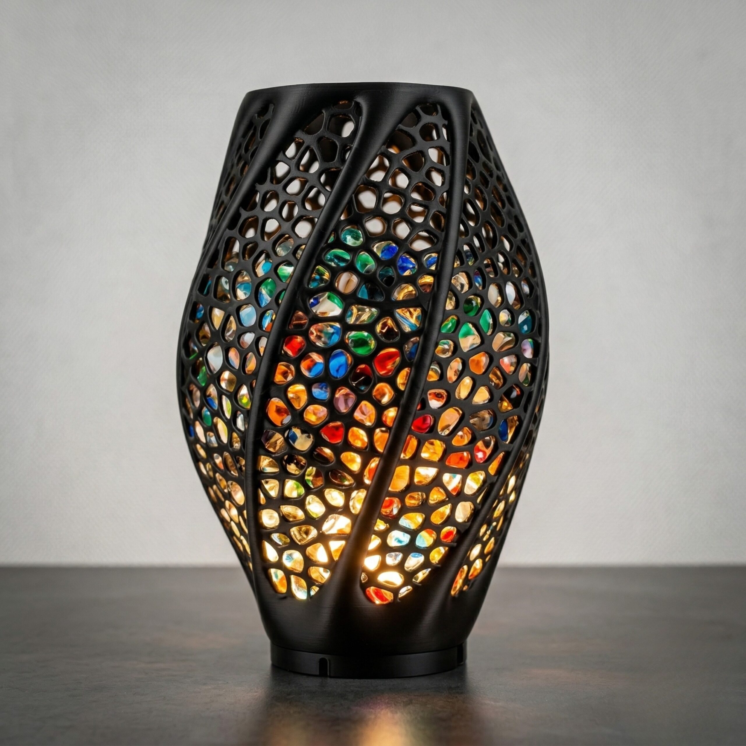 Voronoi 'Poops' Lamp - 3D Printed Geometric Decorative Table Lamp, Unique Waste Filament Display, Modern Night Light for Home & Office Decor