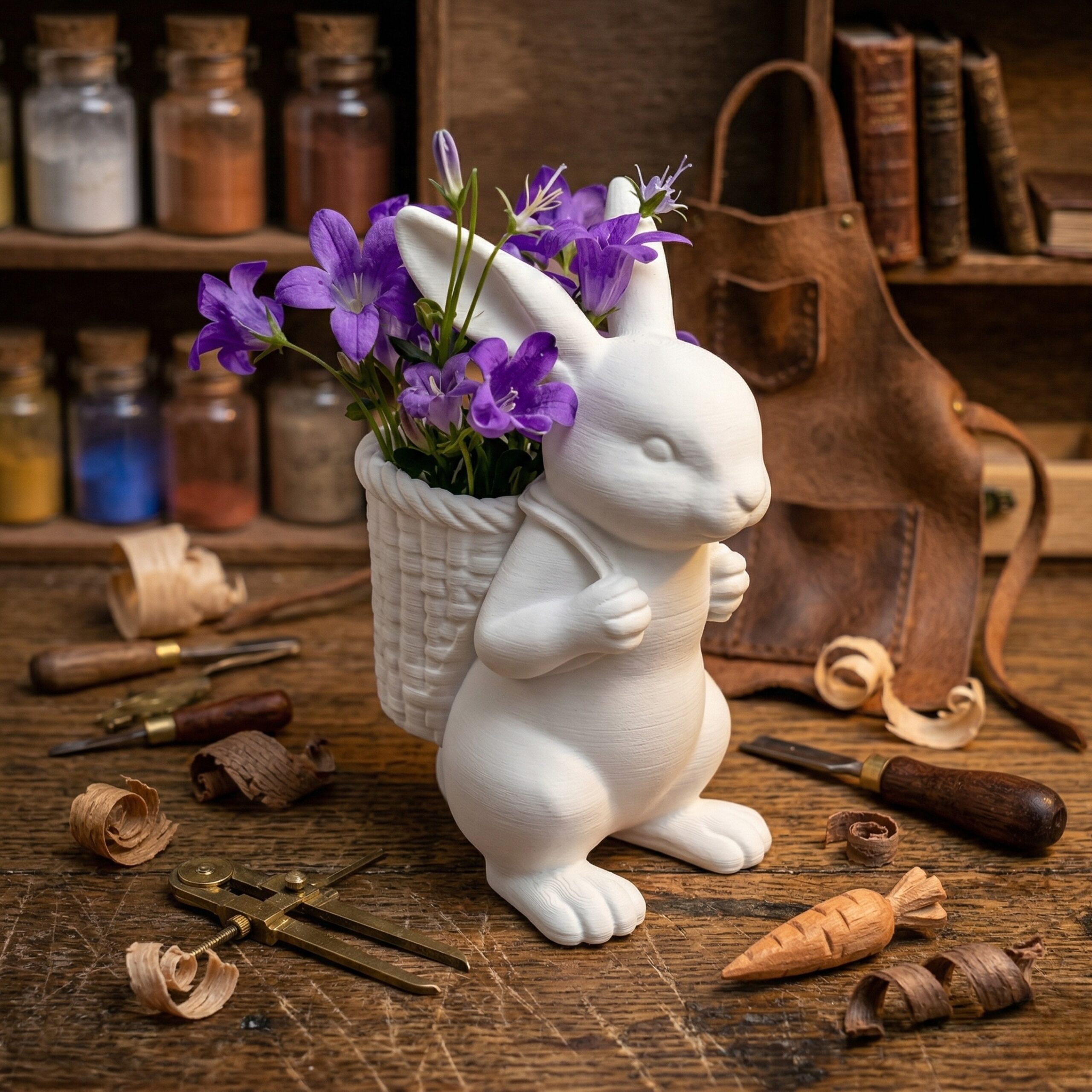 Spring Bunny Basket Container - 3D Printed Decorative Rabbit Planter, Cute Tabletop Organizer & Pen Holder for Home, Office & Kids Room Decor