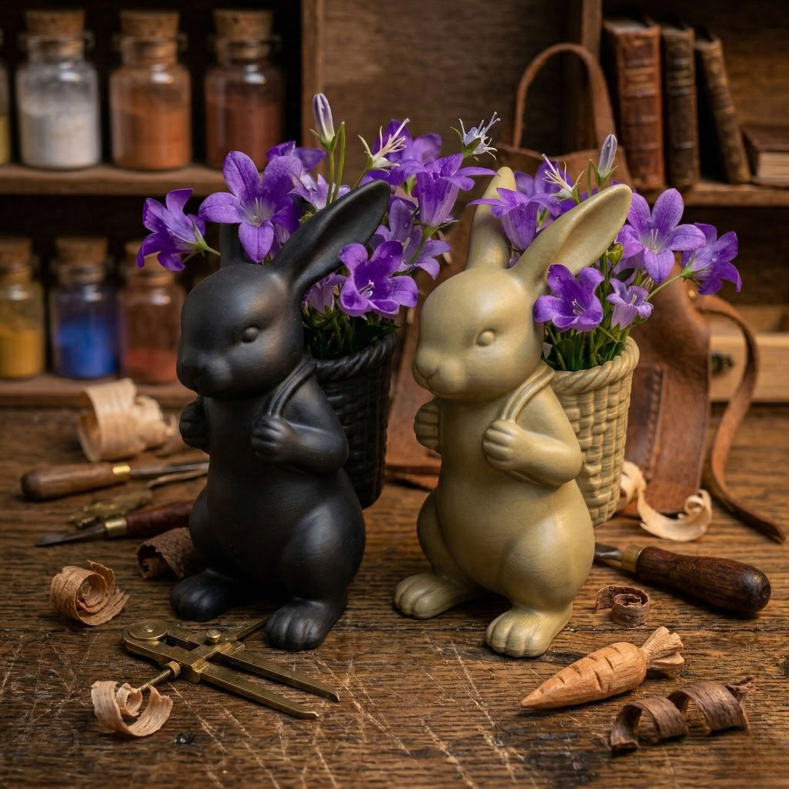 Spring Bunny Basket Container - 3D Printed Decorative Rabbit Planter, Cute Tabletop Organizer & Pen Holder for Home, Office & Kids Room Decor