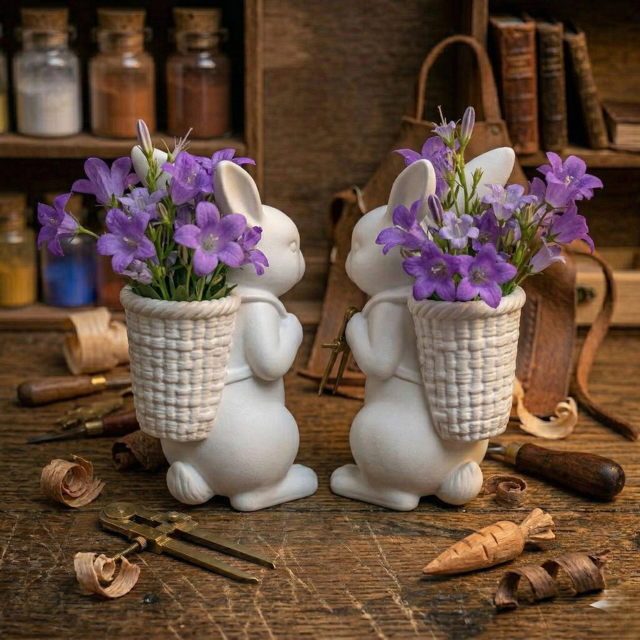 Spring Bunny Basket Container - 3D Printed Decorative Rabbit Planter, Cute Tabletop Organizer & Pen Holder for Home, Office & Kids Room Decor