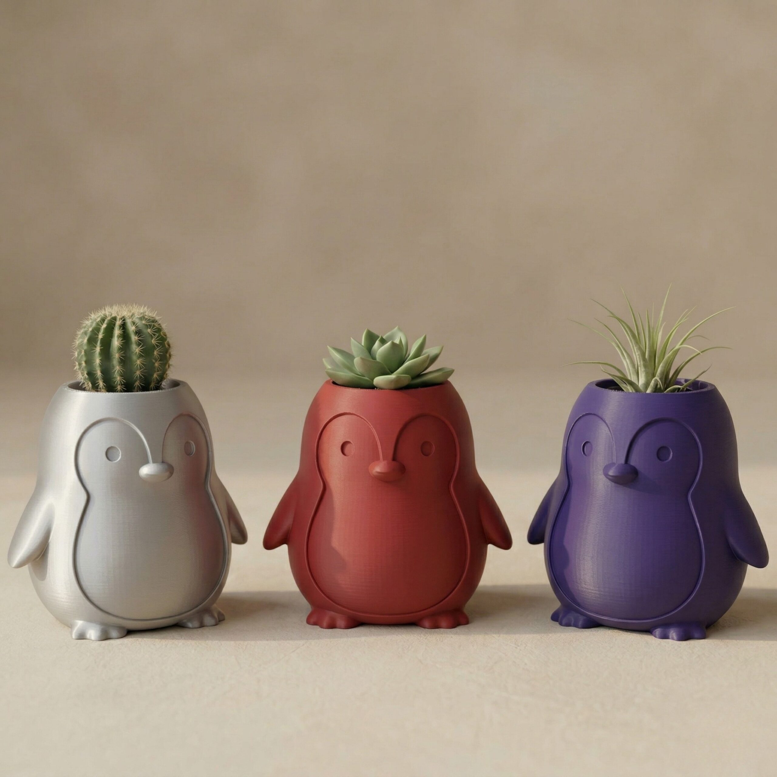 Cute Penguin Planter | 3D Printed Mini Succulent Pot, Adorable Desk Organizer & Pen Holder for Home, Office, and Nursery Decor