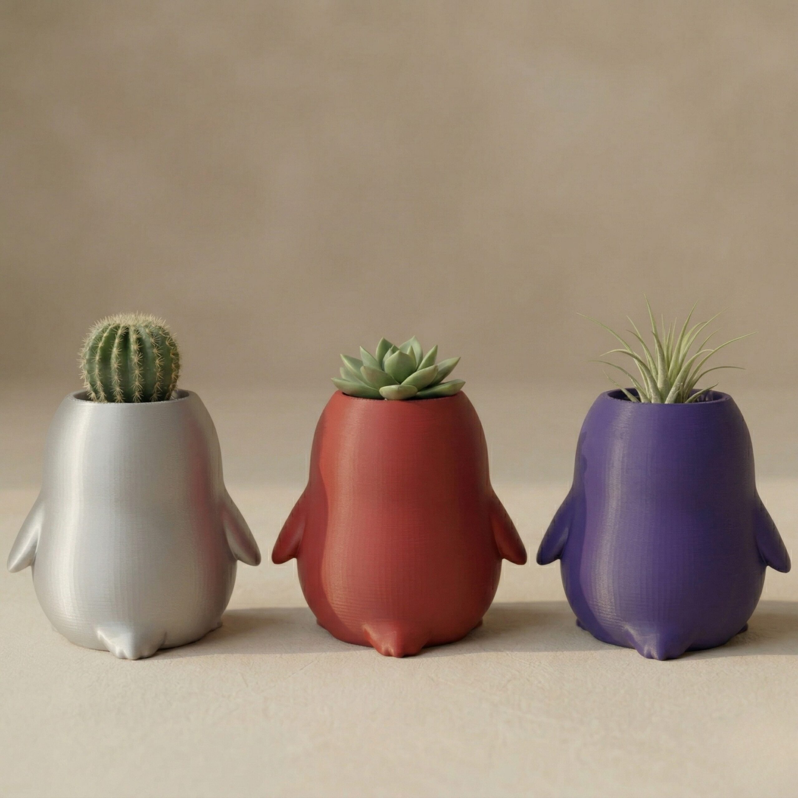 Cute Penguin Planter | 3D Printed Mini Succulent Pot, Adorable Desk Organizer & Pen Holder for Home, Office, and Nursery Decor