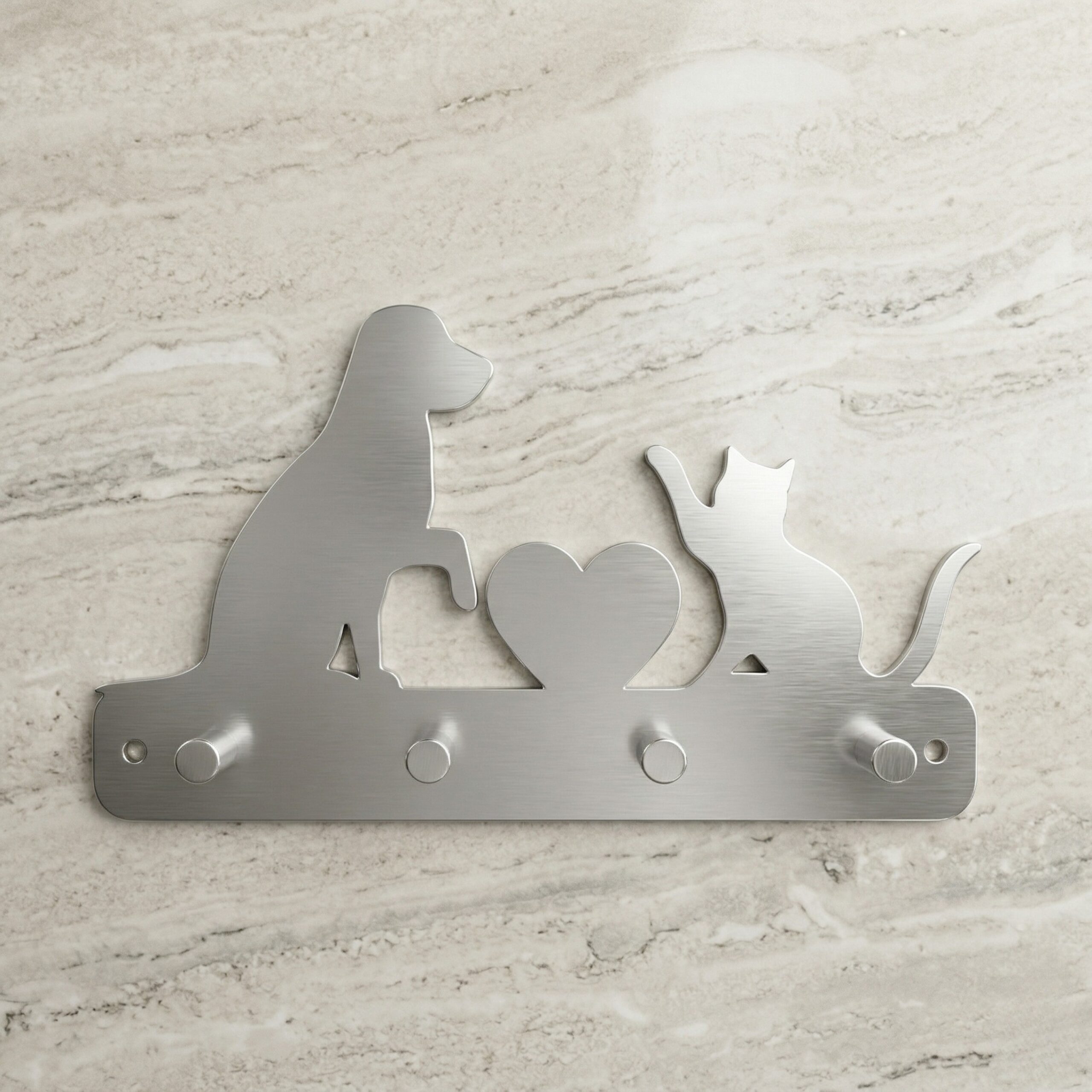 "Pet Love" Dog & Cat Silhouette Key Holder - 3D Printed Wall Mounted Key Hanger, Leash Hook & Cute Animal Decor for Entryway Organization