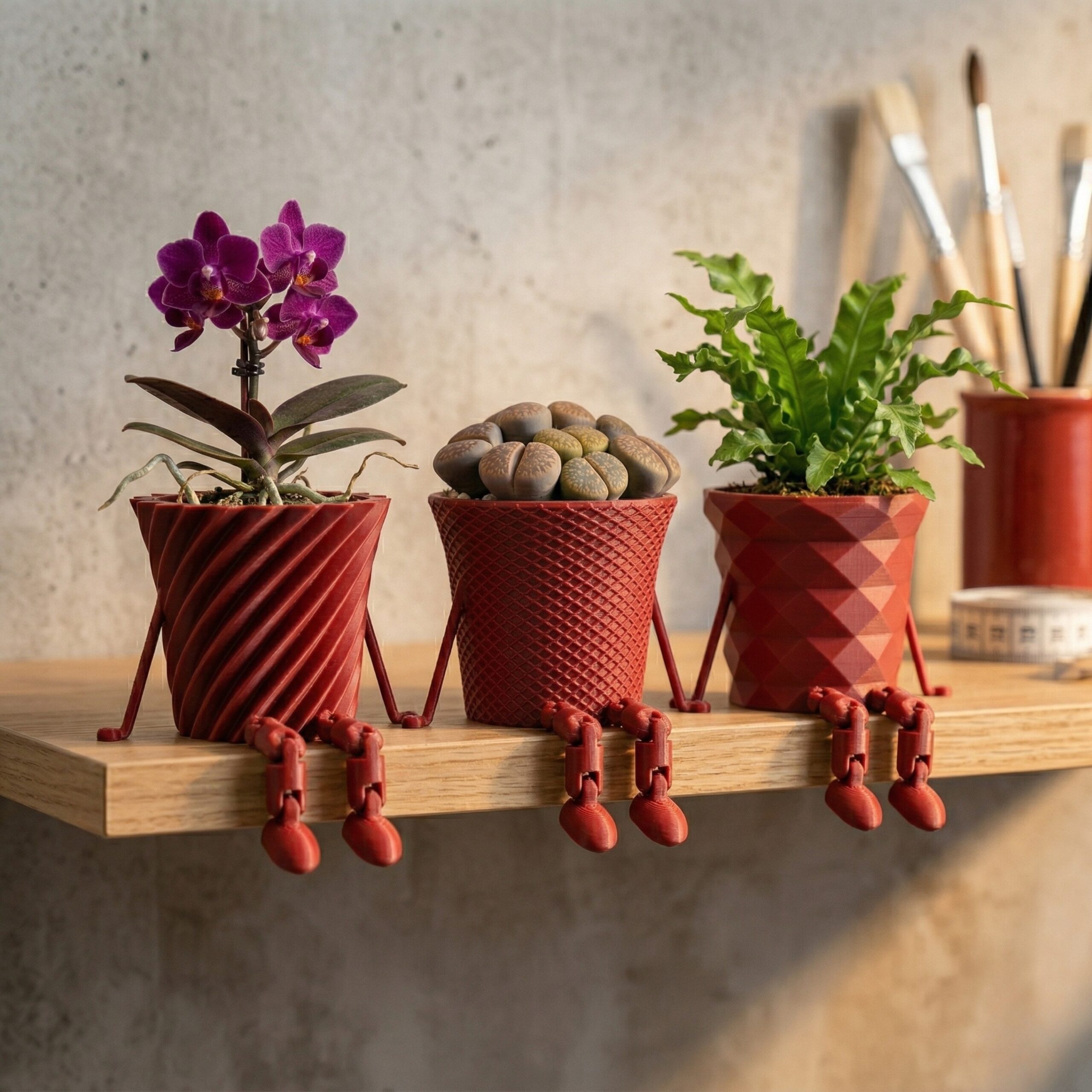 Mini Cactus Family Flowerpot - 3D Printed Cute Planters with Articulated Legs, Decorative Tabletop Succulent Pots for Home, Office & Desk Decor