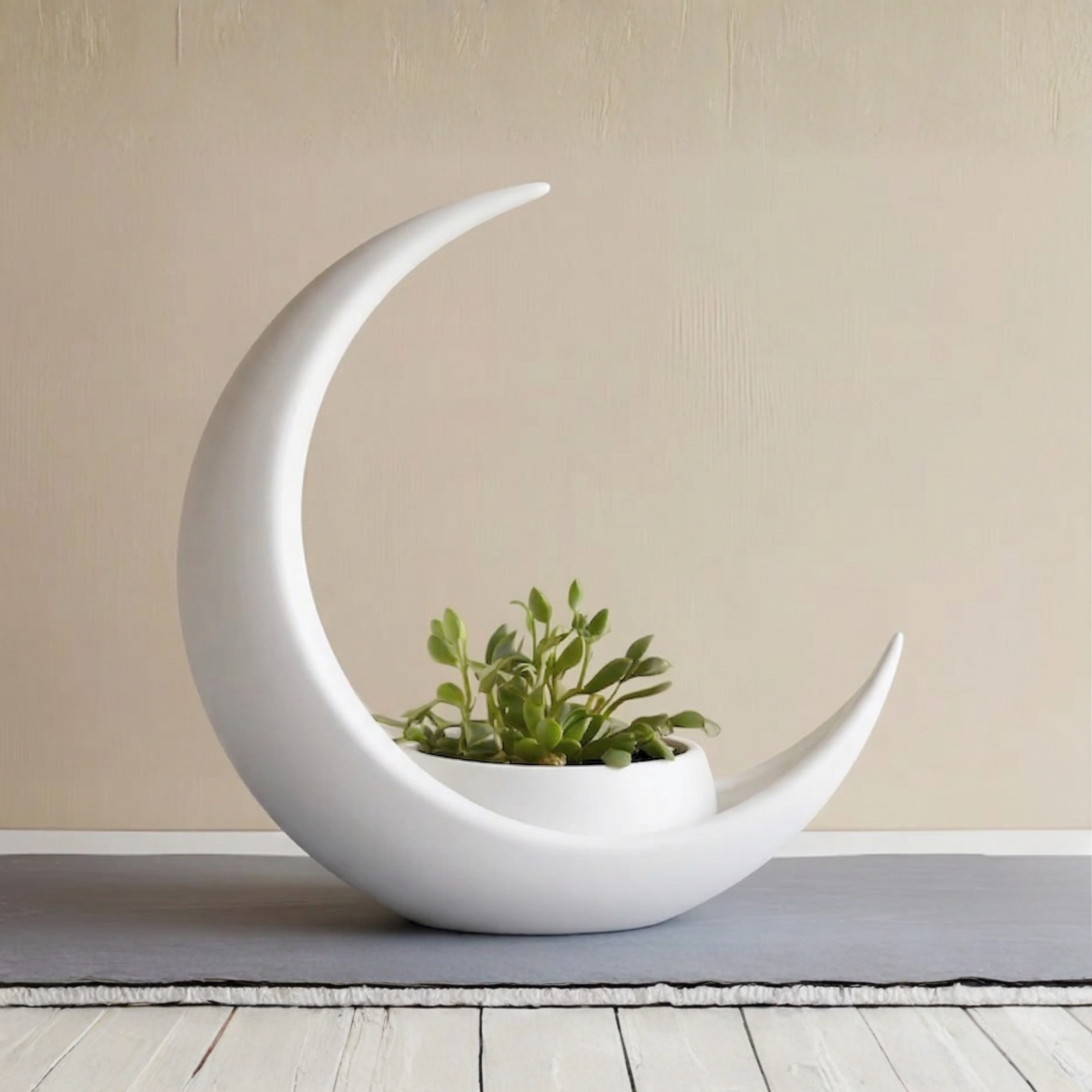 Elegant 3D Printed Crescent Moon Decoration With Elliptical Plant Pot