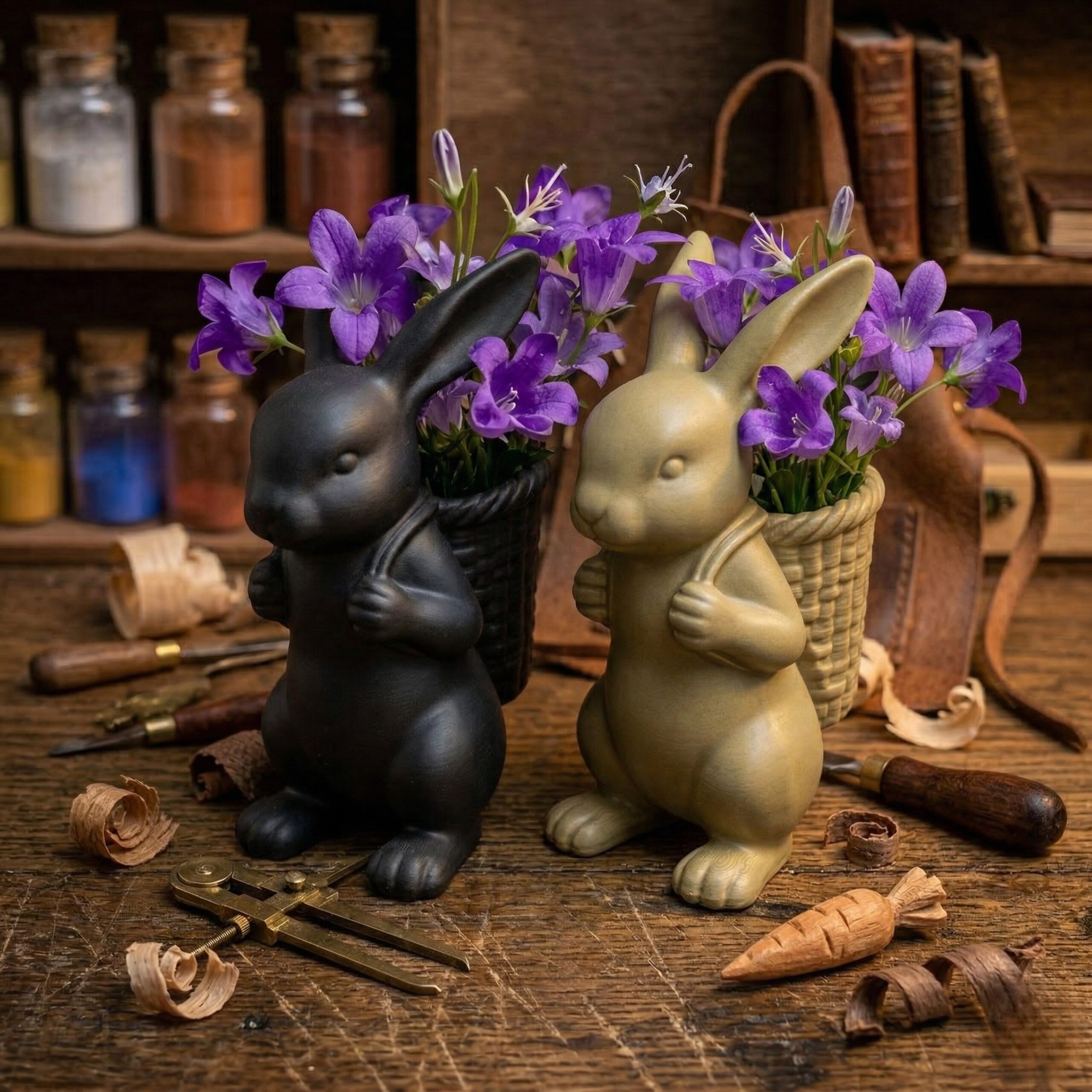 Spring Bunny Basket Container - 3D Printed Decorative Rabbit Planter, Cute Tabletop Organizer & Pen Holder for Home, Office & Kids Room Decor