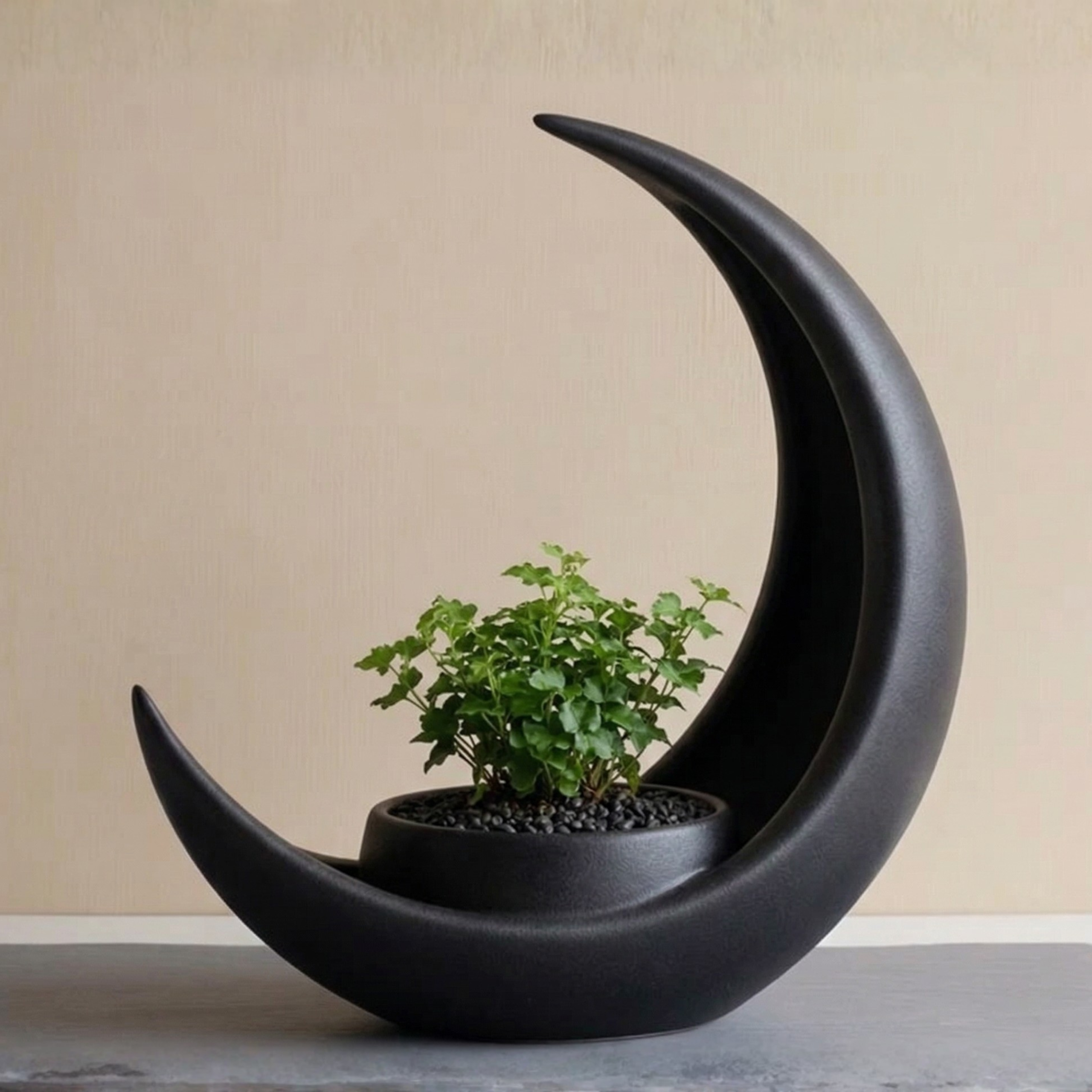 Elegant 3D Printed Crescent Moon Decoration With Elliptical Plant Pot