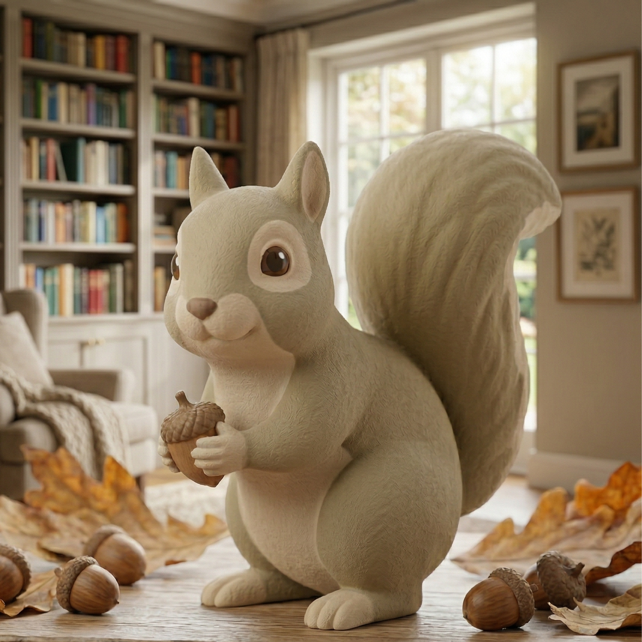 Cute Squirrel Figurine with Acorn Decorative Squirrel Showpiece Mini Squirrel Statue for Home Decor Adorable Woodland Squirrel Figurine Cartoon Style Squirrel Decor