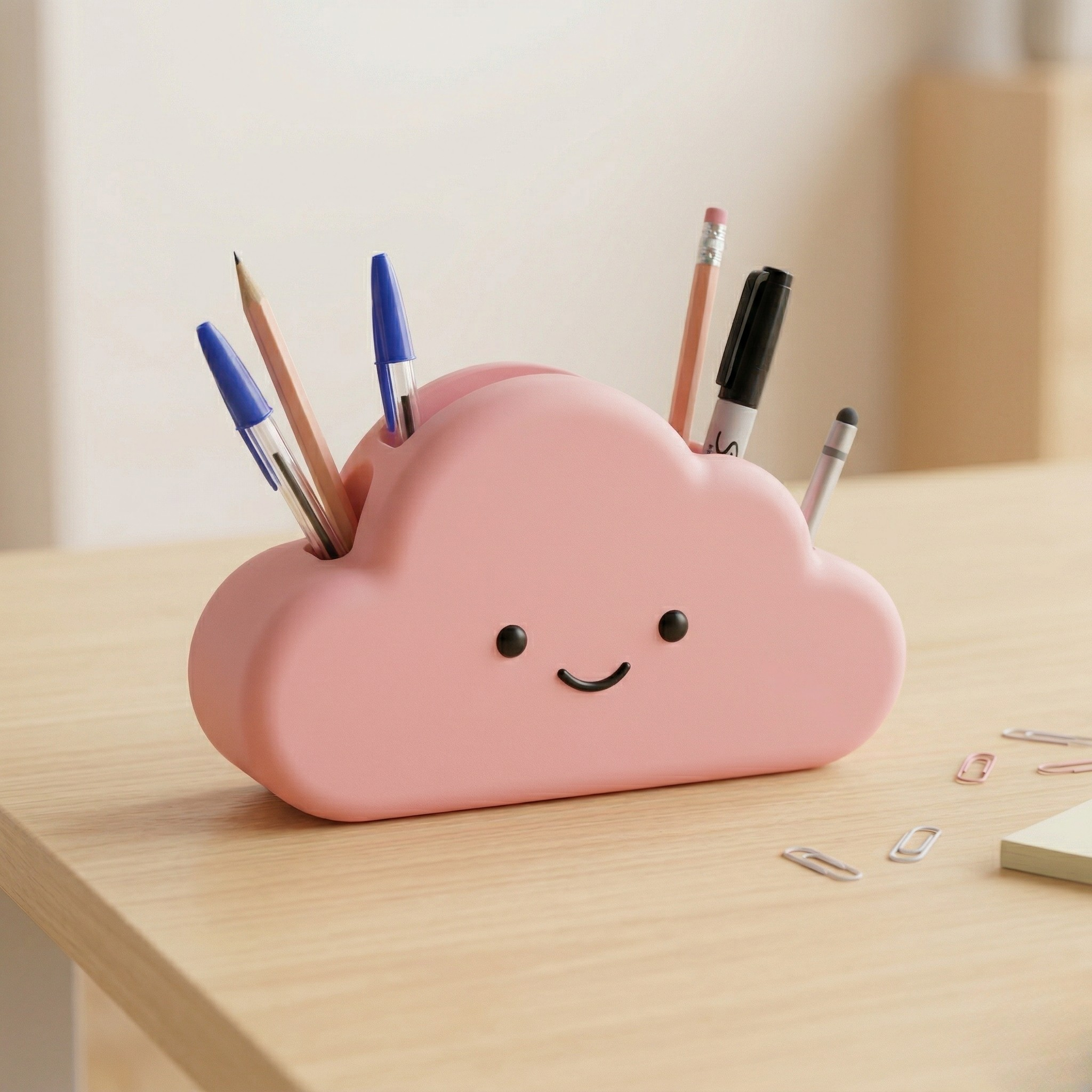 Cute Cloud Pen Holder Smiley Cloud Desk Organizer Kawaii Cloud Stationery Holder Cartoon Cloud Pencil Stand Mini Cloud Desk Organizer