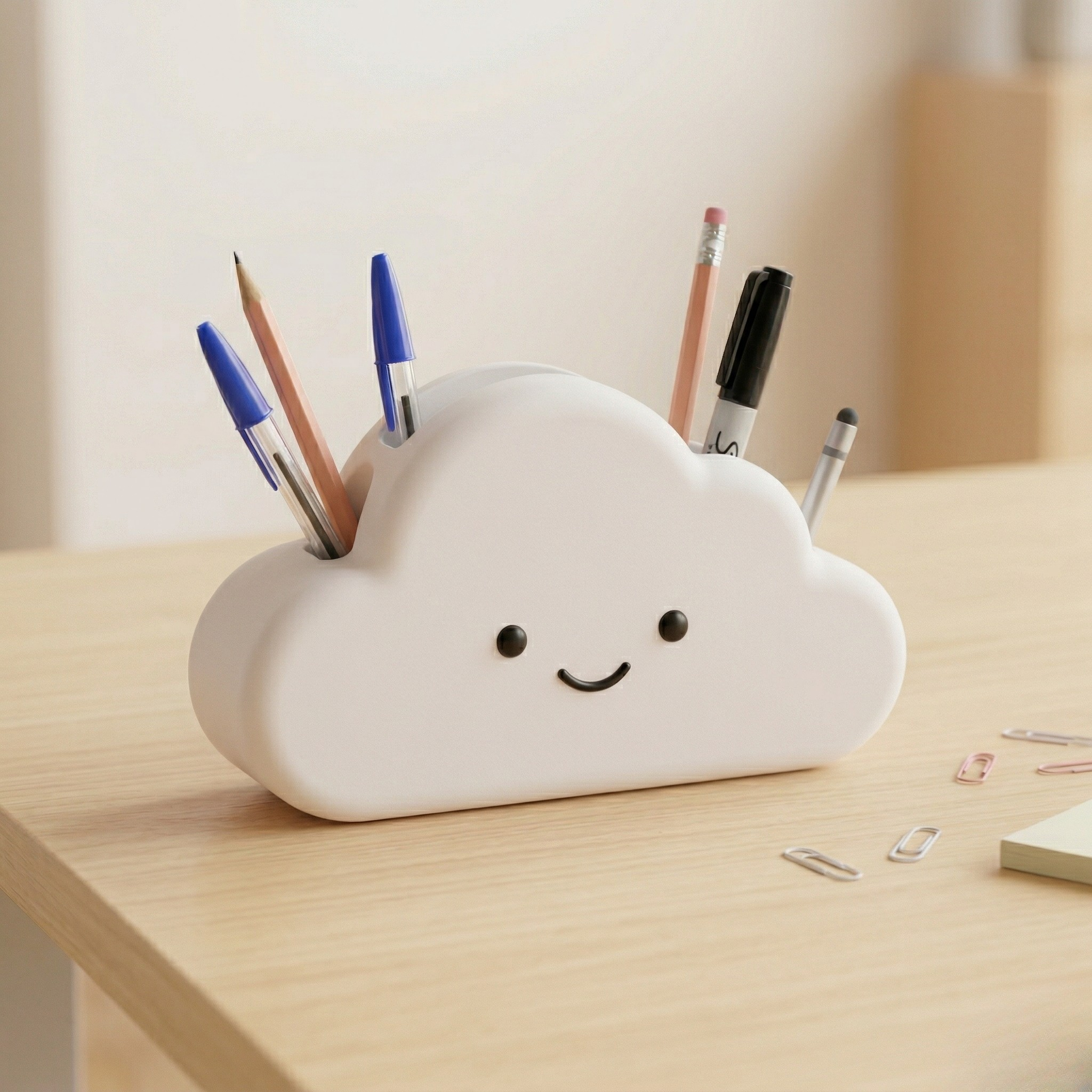 Cute Cloud Pen Holder Smiley Cloud Desk Organizer Kawaii Cloud Stationery Holder Cartoon Cloud Pencil Stand Mini Cloud Desk Organizer
