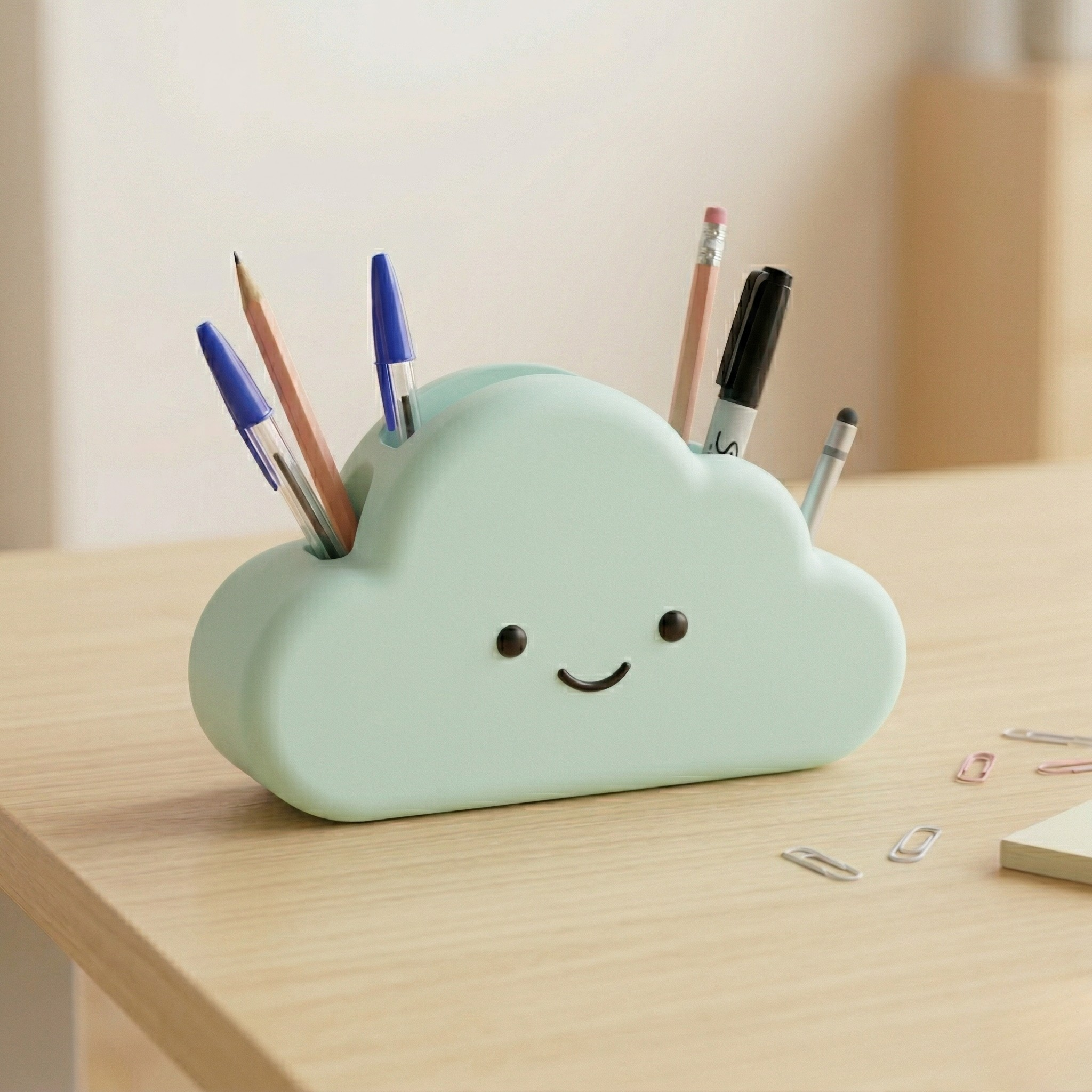 Cute Cloud Pen Holder Smiley Cloud Desk Organizer Kawaii Cloud Stationery Holder Cartoon Cloud Pencil Stand Mini Cloud Desk Organizer