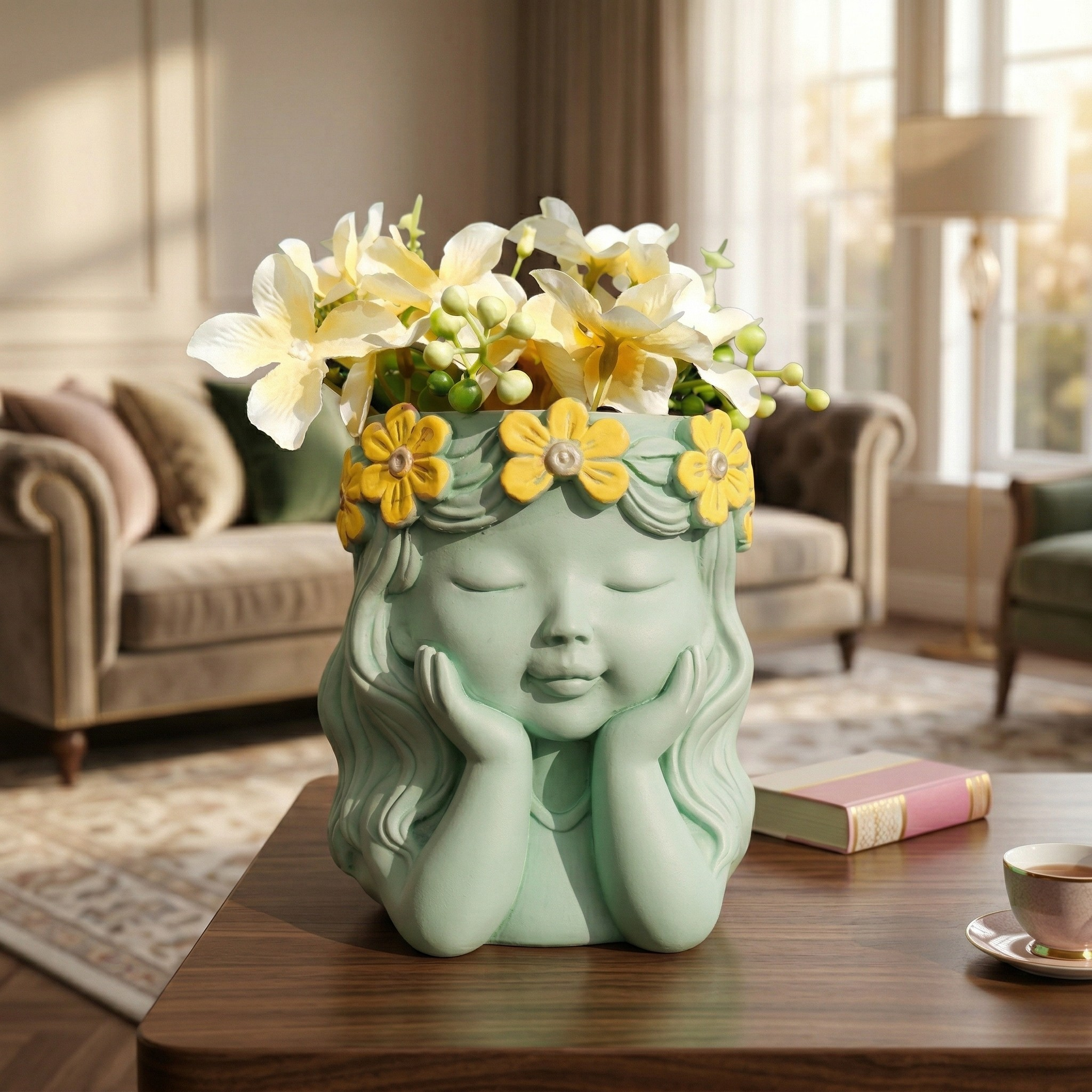 Little Girl Dream Planter Cute Girl Face Planter Pot Dreamy Girl Succulent Planter Aesthetic Little Girl Plant Pot Decorative Girl Planter