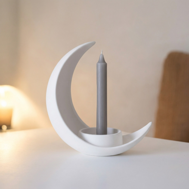 Elegant 3D Printed Crescent Moon Decoration With Elliptical Plant Pot